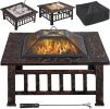 34in Fire Pit Table Outdoor Fire Pits Square Steel Stove with Mesh Screen, Waterproof Cover & Poker for Outside Patio Bonfire Camping (Copper)