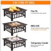 34in Fire Pit Table Outdoor Fire Pits Square Steel Stove with Mesh Screen, Waterproof Cover & Poker for Outside Patio Bonfire Camping (Copper)