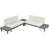 Outdoor 3-Piece Patio Furniture Set Solid Wood Sectional Sofa Set with Coffee Table Conversation Set with Side Table and Cushions, Grey+Beige