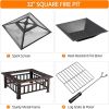 34in Fire Pit Table Outdoor Fire Pits Square Steel Stove with Mesh Screen, Waterproof Cover & Poker for Outside Patio Bonfire Camping (Copper)