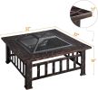 34in Fire Pit Table Outdoor Fire Pits Square Steel Stove with Mesh Screen, Waterproof Cover & Poker for Outside Patio Bonfire Camping (Copper)