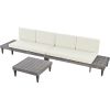 Outdoor 3-Piece Patio Furniture Set Solid Wood Sectional Sofa Set with Coffee Table Conversation Set with Side Table and Cushions, Grey+Beige