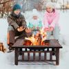 34in Fire Pit Table Outdoor Fire Pits Square Steel Stove with Mesh Screen, Waterproof Cover & Poker for Outside Patio Bonfire Camping (Copper)